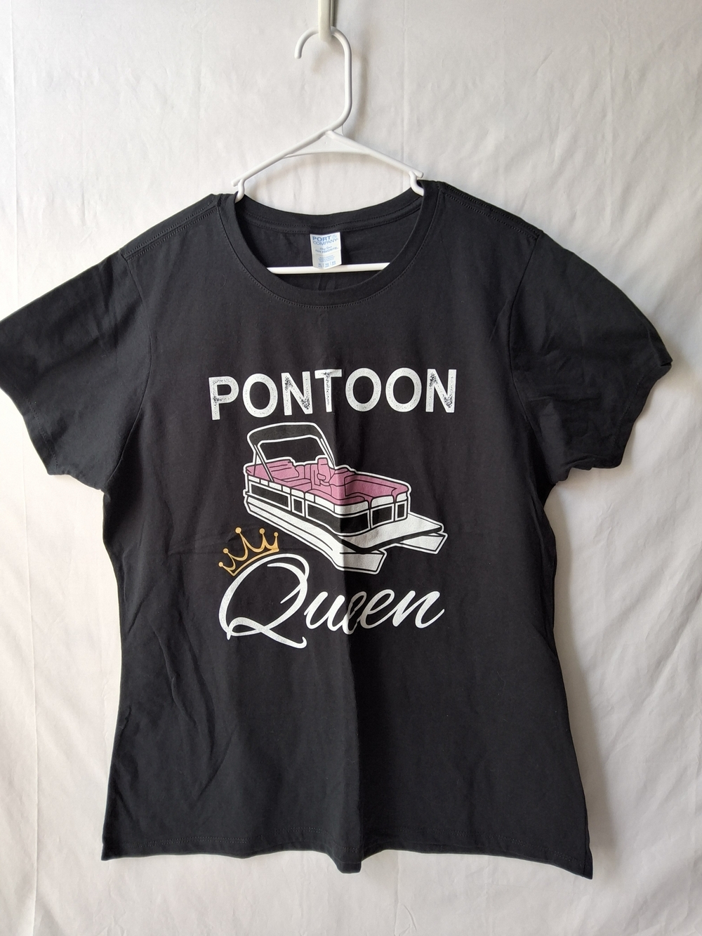 Port and Company Black "Pontoon Queen" Short Sleeve Tee with Pink Accent